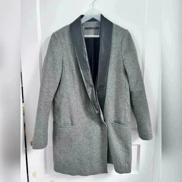 All Saints Aiva Savona Gray Wool & Leather Trim Jacket Size 8 $428 - Picture 1 of 7